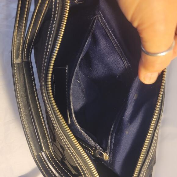 Vintage COACH Signature Black Canvas Leather Hand Bag Purse Handbag LOGO - Picture 4 of 12